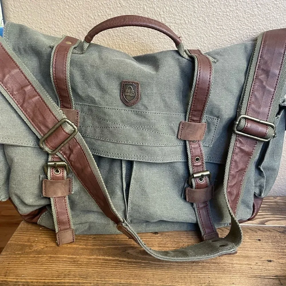 serbags Canvas Messenger Green and Brown Substantial Bag